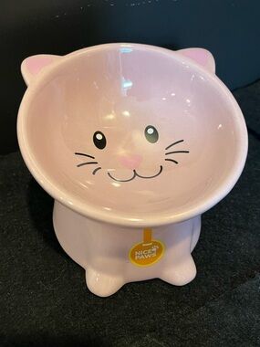 Pink Cat Ceramic Elevated Cat Bowl by Nice Paws